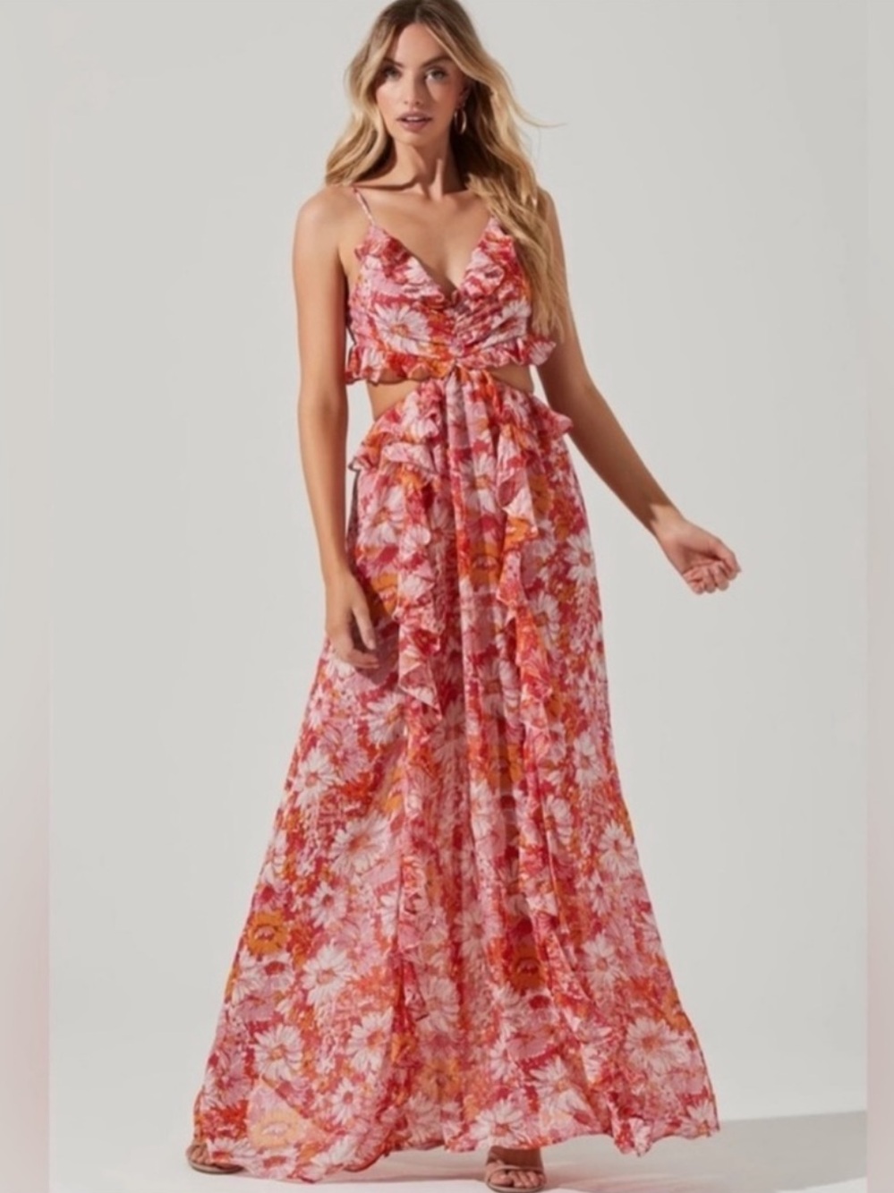 ASTR THE LABEL Anthropologie Ladies Palace Floral Cutout Ruffle Maxi Dress Small